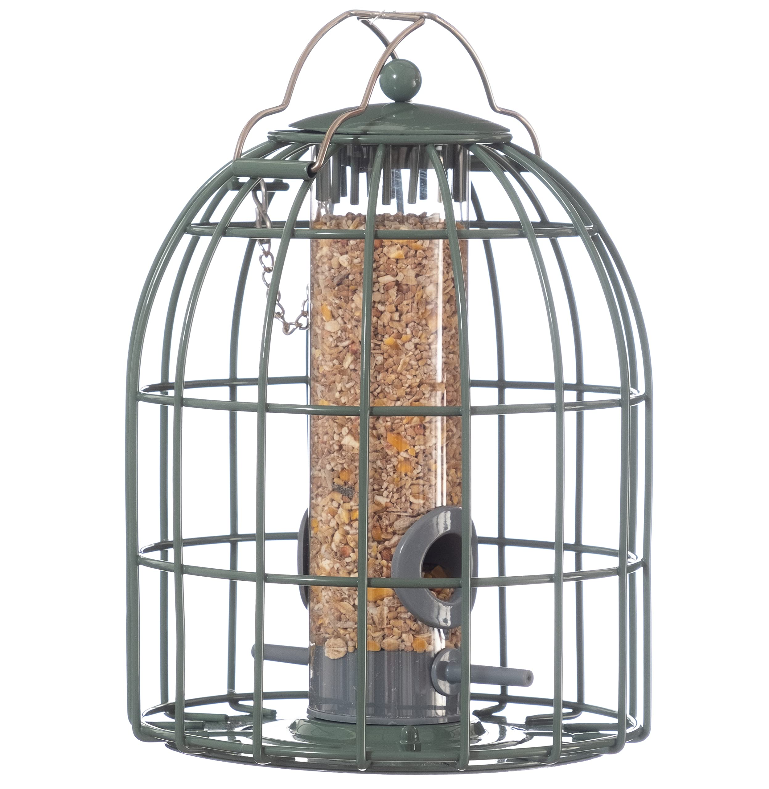 Happy BeaksThe Nuttery Squirrel-Proof Compact Bird Seed Feeder & 2 Ports in Ocean Green Metal Cage Easy to Hang