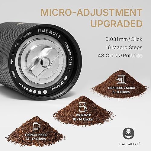 Miniatura 3 de Timemore C5 PRO - Molinillo de café manual, rebabas de acero inoxidable de 1.654 pulgadas, 48 ajustes ajustables, molinillo de café manual con mango