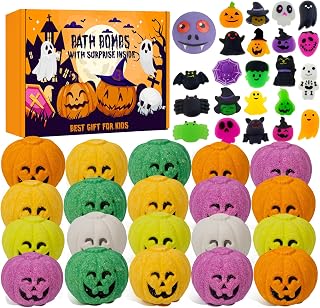 Spooky Bath Bombs for Kids with Surprise Inside, Bubble Bath Bomb with Halloween Toys, Fruity Scents, Relaxing Aromas, Ideal Birthday Gift for Girls & Boys, Halloween