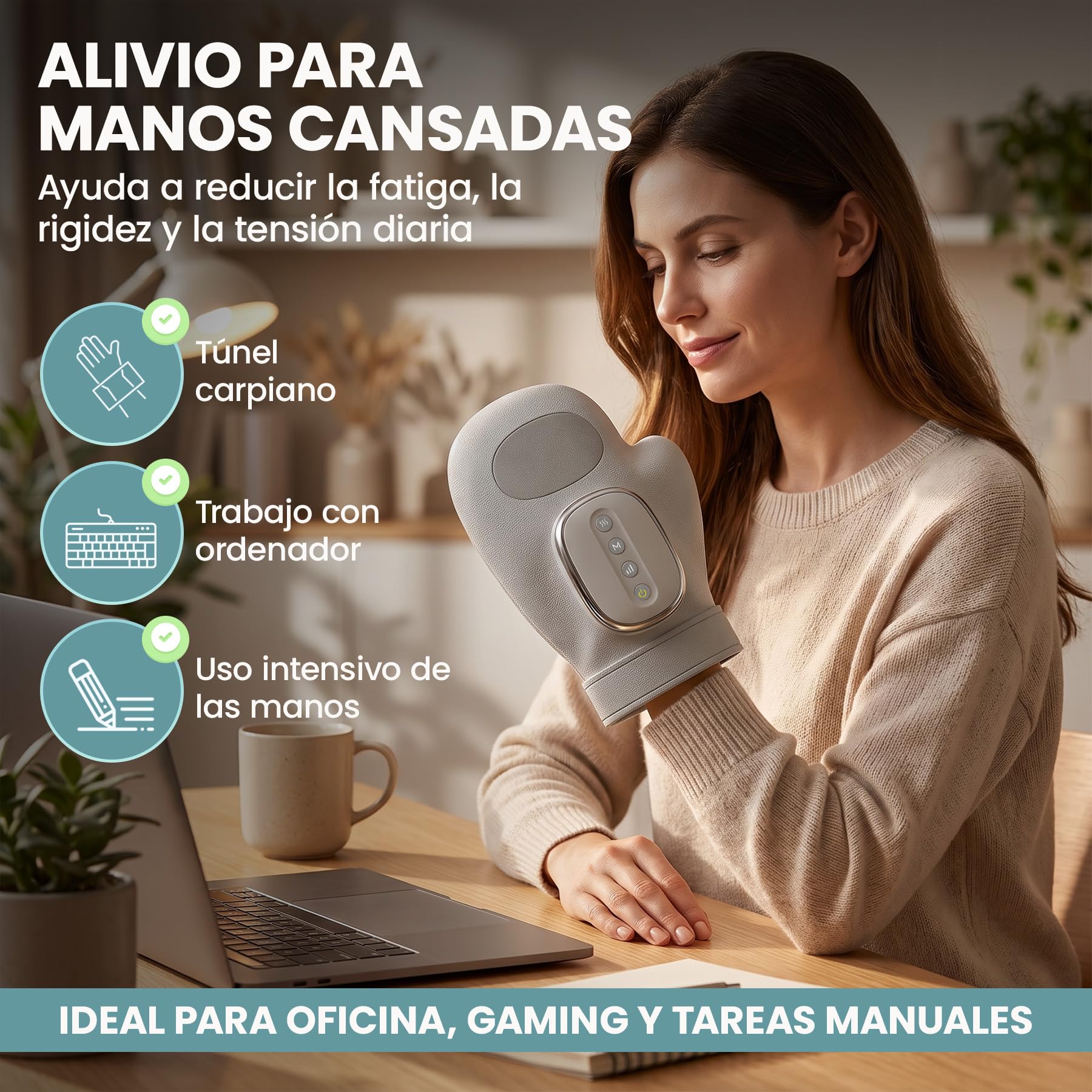 ALIVIATE - Masajeador de Manos Electrico con Calor Cerrado - Guante Artritis Manos Aliviante con 3 Modos y Temporizador - Masajeador Tunel Carpiano Ideal para Regalo.