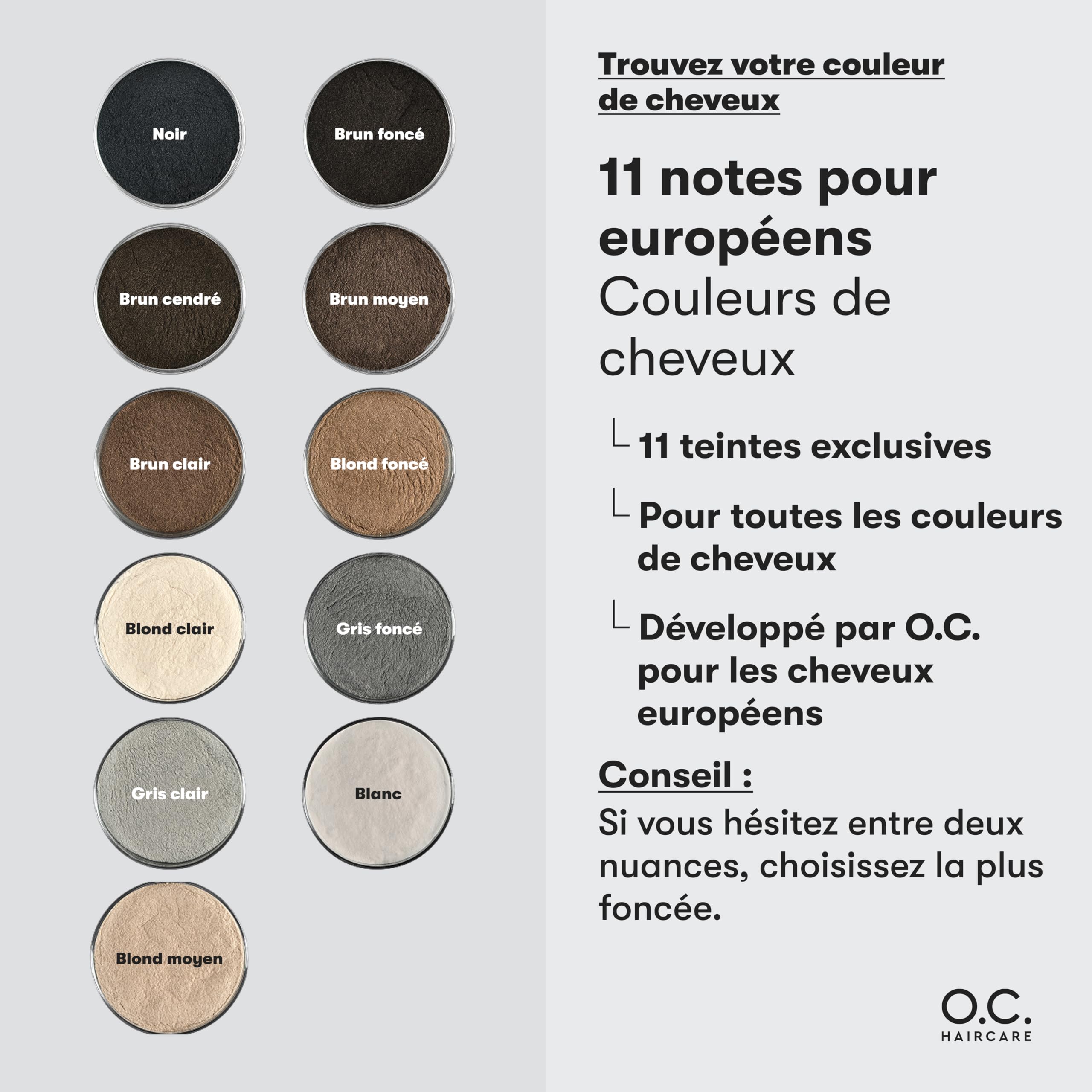 O.C. HAIRCARE Cheveux dispersés pour épaissir les cheveux - Pour les zones chauves en haut et en arrière - Recommandé par les salons - 11 couleurs - Cheveux résistants