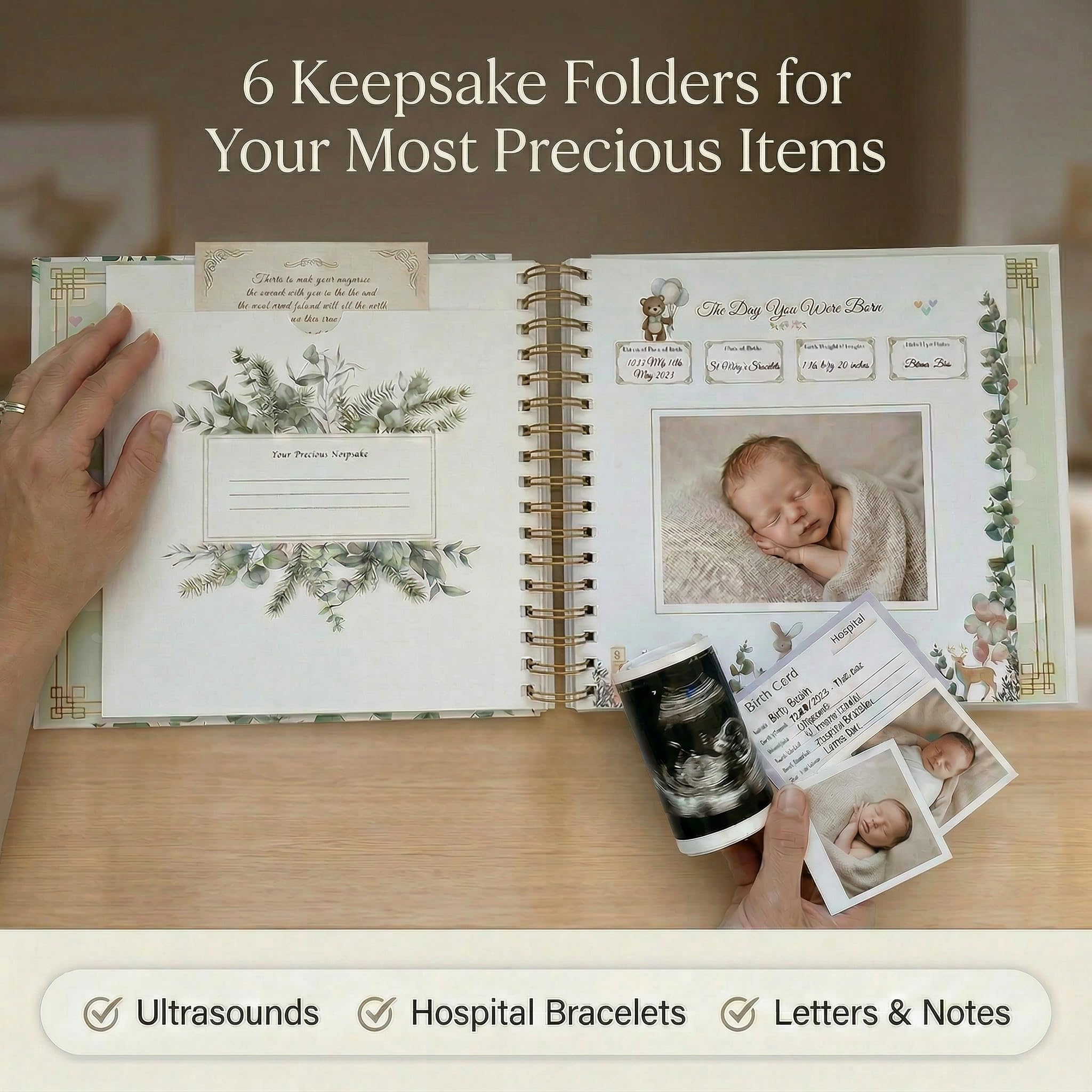 Dziennik pamiątkowy dla niemowląt, idealny prezent dla dziecka, neutralny pod względem płci, prezenty na baby shower dla noworodków, przyszłych mam, rodziców (24 cm x 25 cm)