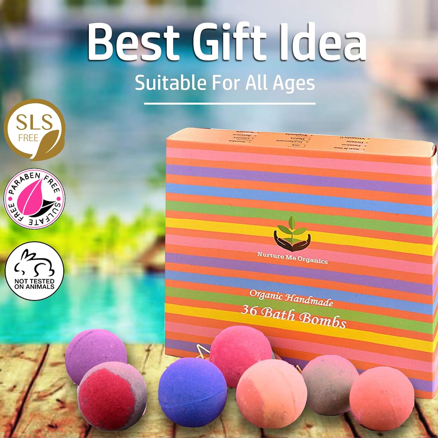 Bulk Bath Bomb Gift Set - 36 Nurture Me Organics Bath Bombs Large Bath Fizzies! Gift Box of Bulk Bath Bombs. Dry Skin Moisturize Natural Spa Bath Balls. Best Gift for Women, Gifts for Mom & Friends!