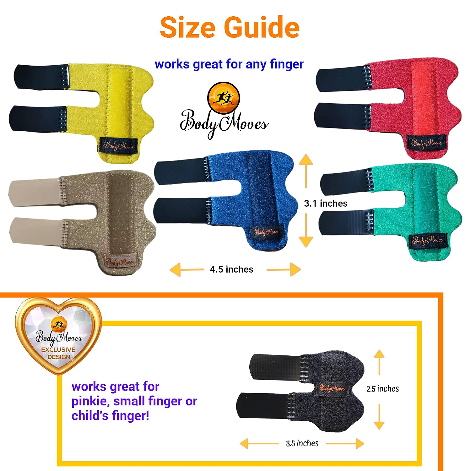 BodyMoves 5 Finger Splints plus 1 pinkie/kid splint (with Black Pinkie)