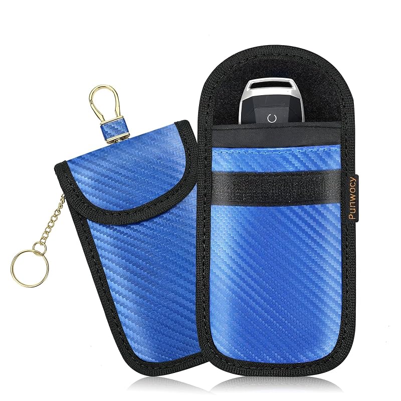 Bolsa Faraday Antifurto para Chave Automotiva Punwocy Azul com Bloqueio de Sinais, 2 unidades