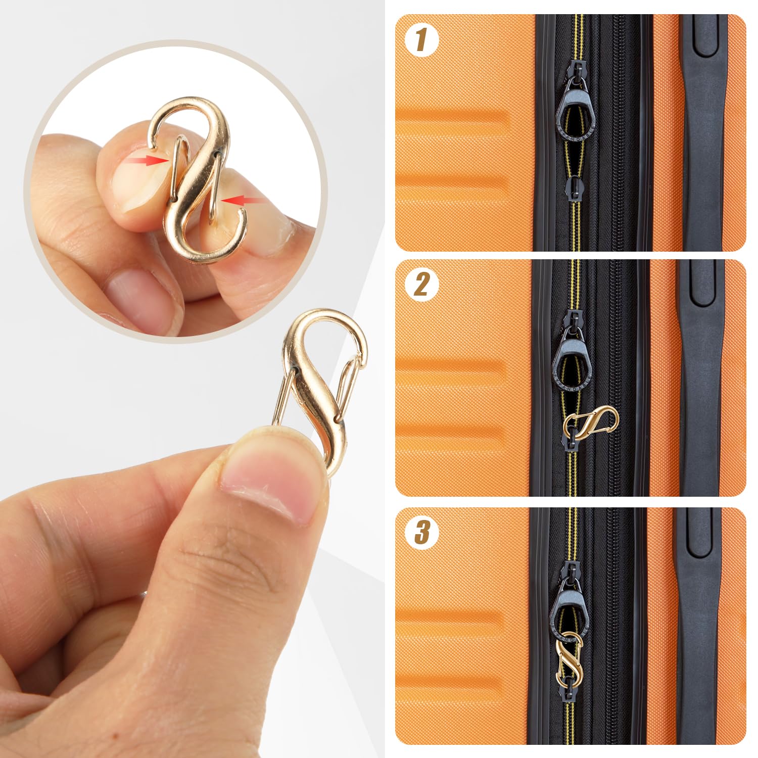 12 pz Clip di Chiusura con Cerniera, Doppia Apertura Sostituzione della Chiusura con Cerniera Tira Clip in Lega Zinco Chiusure con Cerniera a Forma S Antifurto per Borse Zaini (Oro