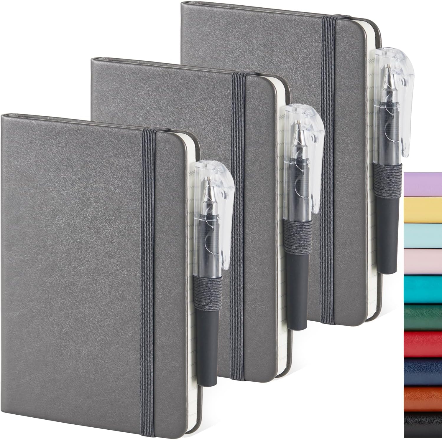 NIRMIRO Small Journal Pocket Notebook, 3 Pack, A6 Mini, 3.7" x 5.7", Grey