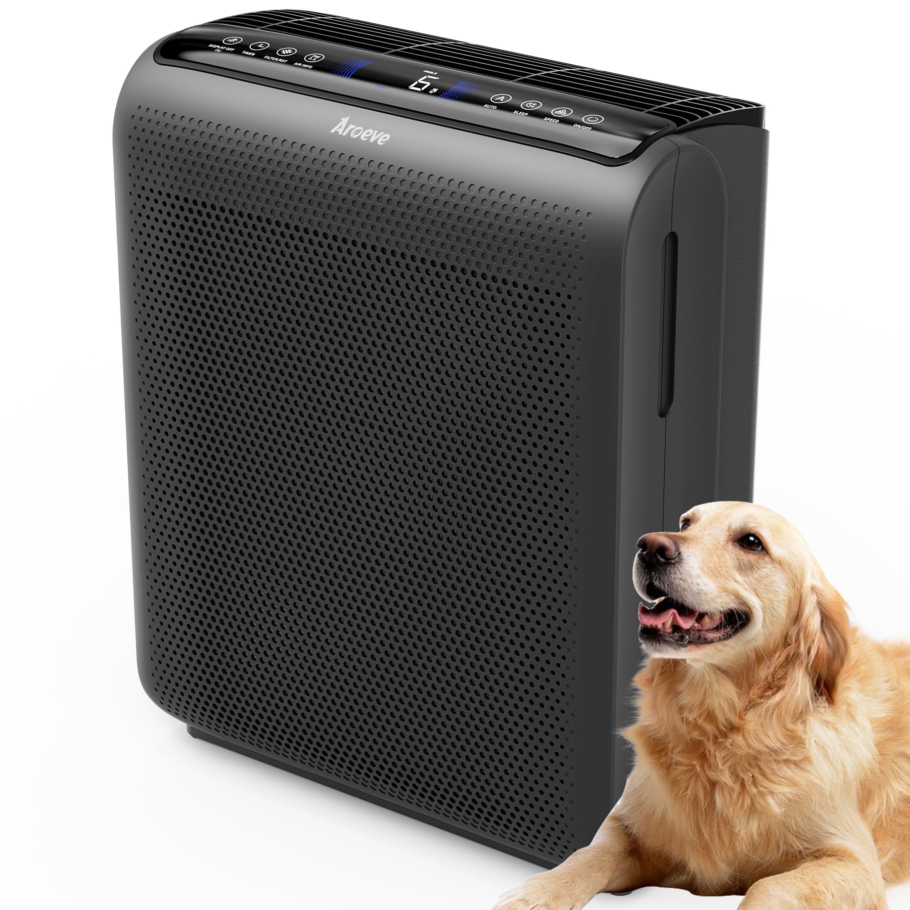 Sponsored Ad - AROEVE Air Purifiers for Bedroom Home Large Room Up to 1504 Ft², 5 Layer Filter for Smoke Pollen Allergies Pet Dander Odor, Air Quality Monitor, Sleep Mode, Timer for Office, Dorm, Kitchen, MK07 Black