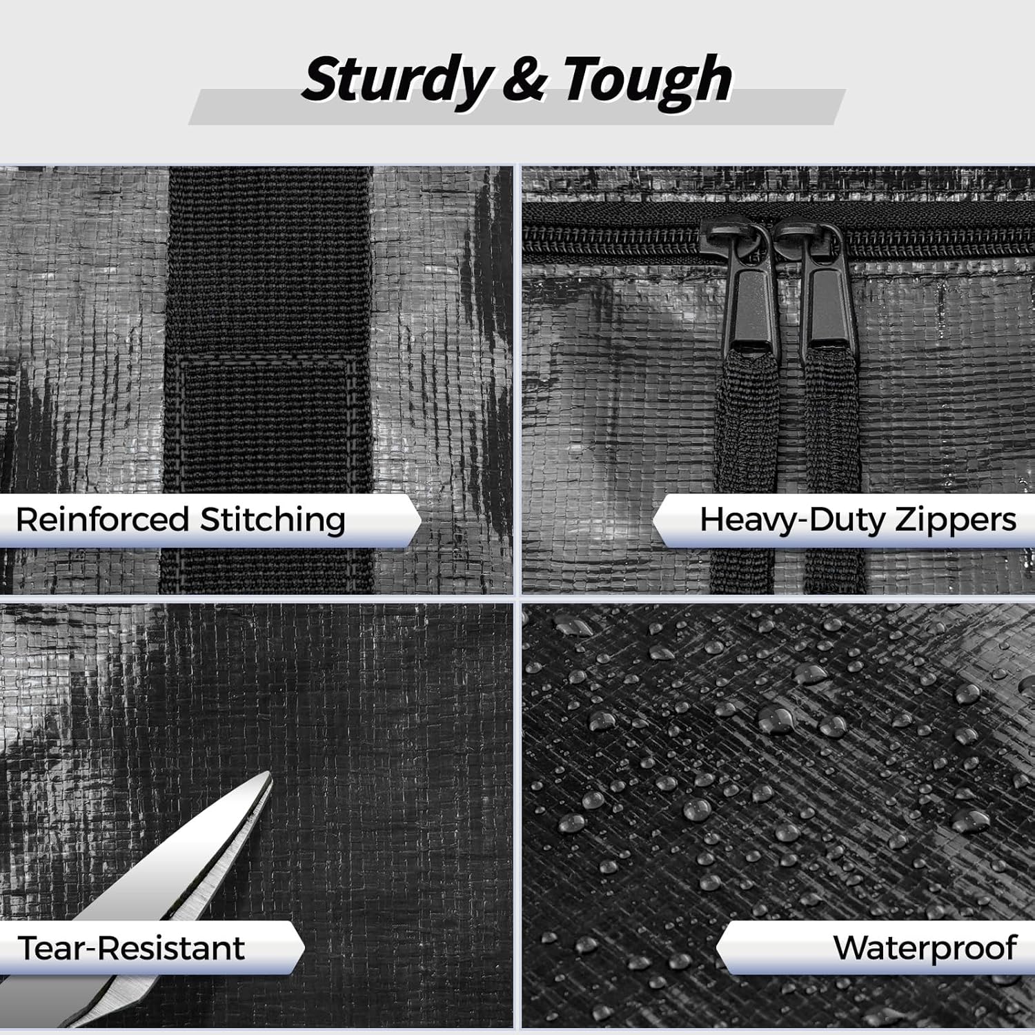 8 Pack Extra Large Heavy Duty Moving Bags, Black Storage Bins with Lids, Reinforced Handles & Heavy-Duty Zippers Moving Boxes Storage Bags Totes for Clothes Packing, Dorms, College Supplies, Black - Image 3