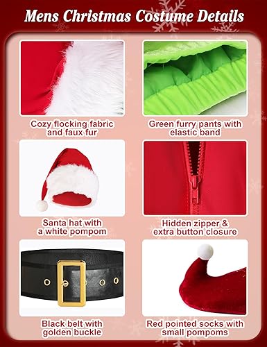 Miniatura 4 de Disfraz de Navidad para hombres, traje de Papá Noel, 8 piezas, monstruo gigante verde peludo de lujo, para Halloween, vacaciones, cosplay