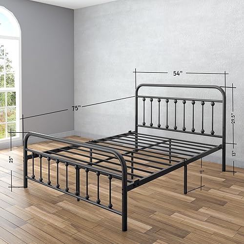 Miniatura 2 de Golden Gate Beds Marco de Cama de Metal de Estilo Vintage con Cabecera y Pie de Cama de Hierro Forjado, Marco de Cama Plataforma Clásico con Negro