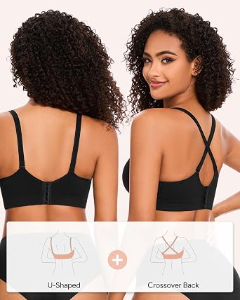 HBselect Bras for Women Comfort Wireless Deep-V Bralettes T Shirt Bras Tank | Everyday Comfort,Ultra-Soft,No Underwire,Full Coverage,Back Smoothing,Convertible Bralette,Deep-V Neck Ribbed,Multiple Pack