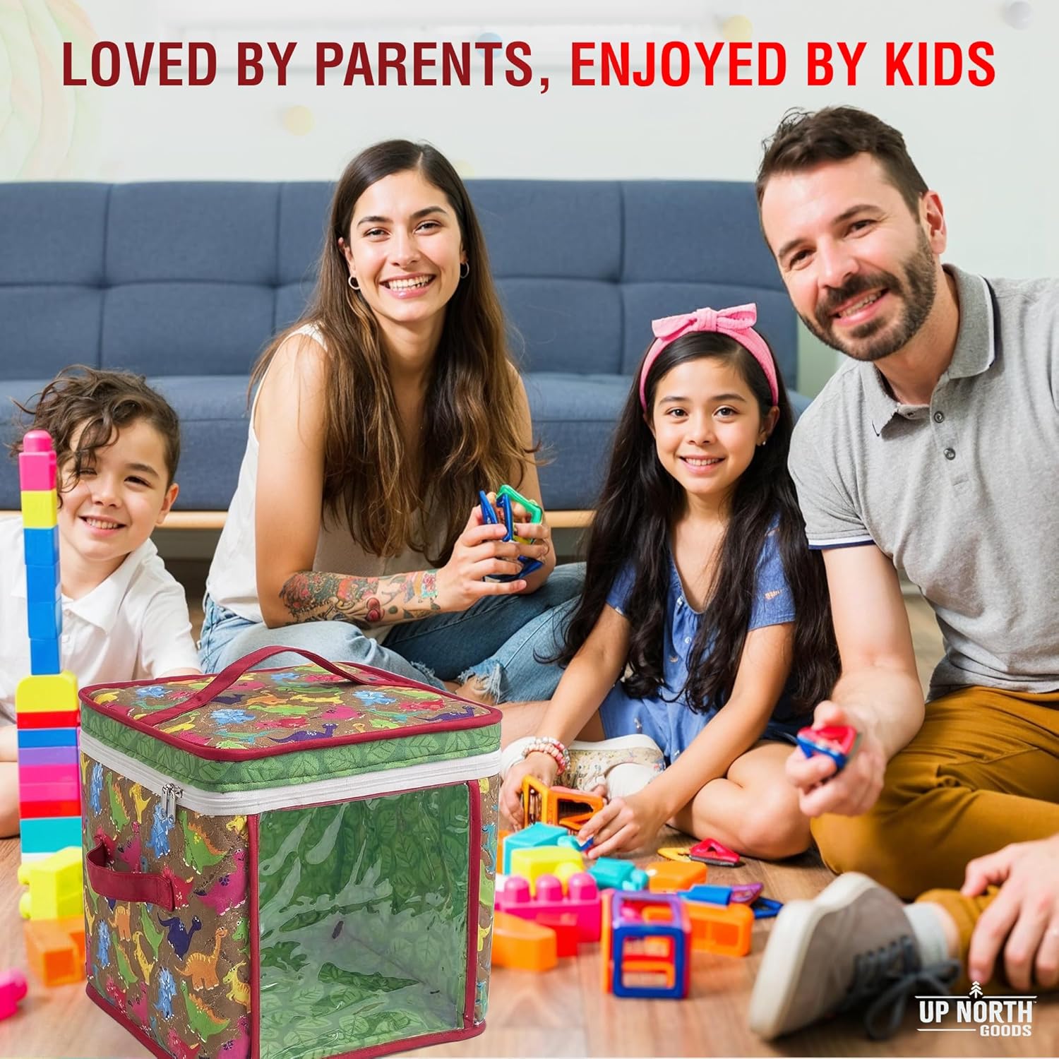 12" Zipper Toy Storage Bag, Quilt Pattern Cloth Cube, Reusable,Clear Bag, Playroom, Bedroom & Puzzles Board Game Organizers And Storage Bin, Dinosaurs & Leaves Design