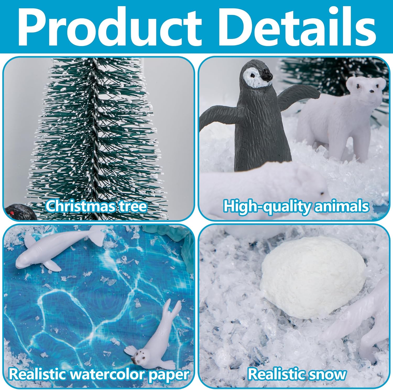 codree 30 Pcs Arctic Animals Habitat Diorama Project Set, Arctic Diorama Box Kit Figurine Toys Model, Polar Bear Penguin Animals Figurines Diorama Supplies for DIY Crafts Gifts School Project