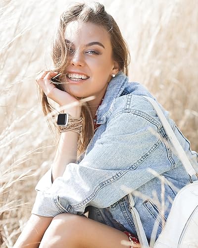 Miniatura 6 de Pulsera multicapa compatible con correa de reloj de 1.772 in1.732 in1.654 in1.929 in para mujer, correa de cuero de ante elegante bohemio de