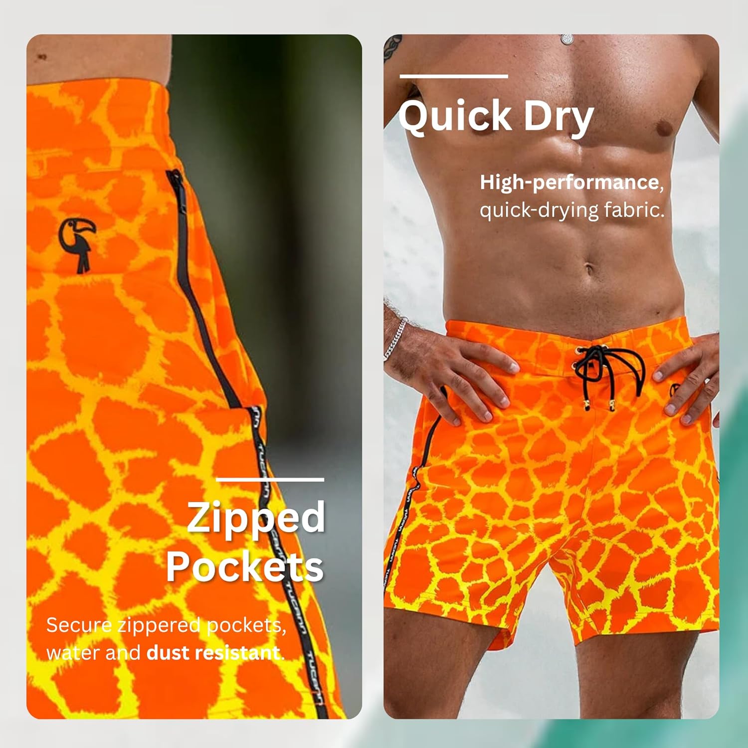 Tucann Men's Trunks 5" Compression Liner Quick Dry Zipper Pocket Chlorine Resistan 4 Way Stretch Faded Swim Shorts for Men