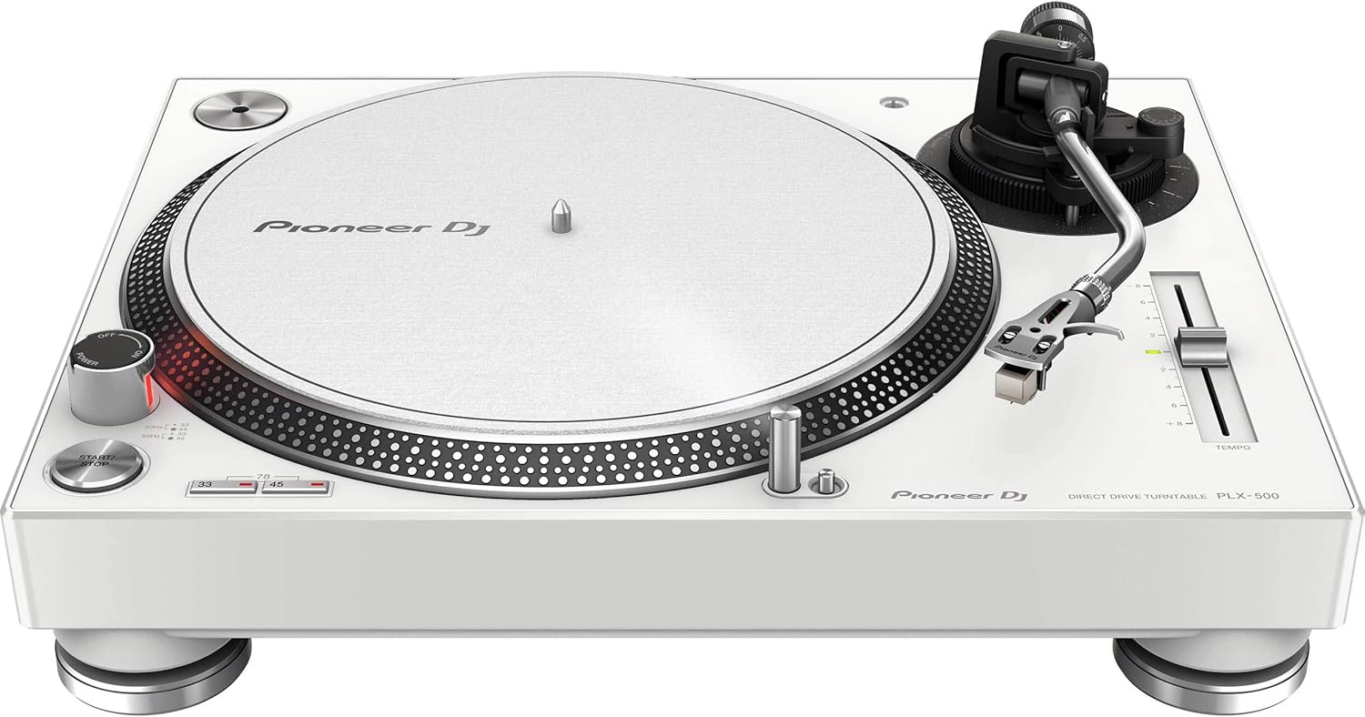 Pioneer PLX-500 Direct Drive Turntable - White with Pioneer DM-40D-W 4-inch Studio Monitors