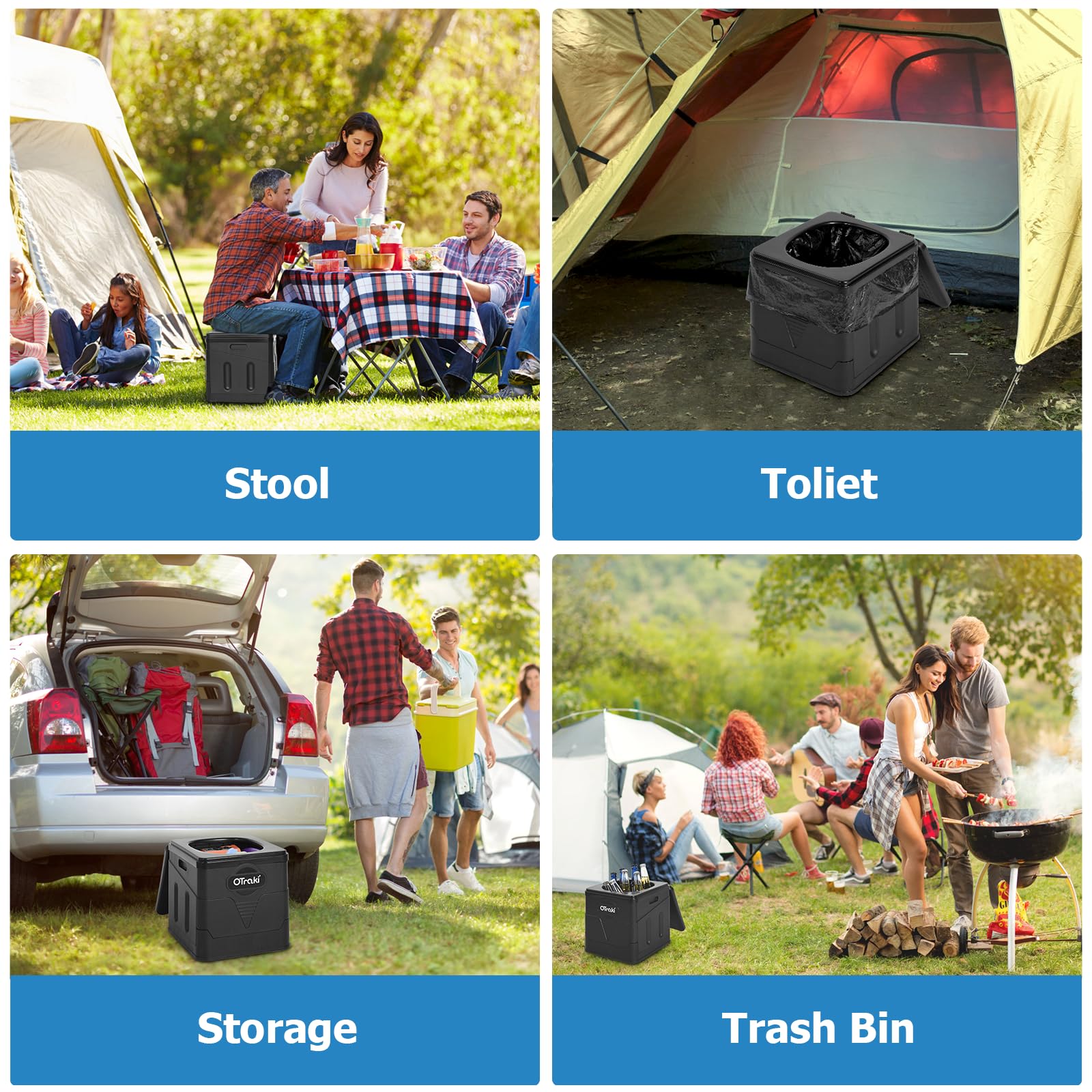 OTraki Toilette de Camping Portable Adulte Toilette Pliable avec Couvercle et 12 Sacs Poubelles Urinoir Unisexe Voiture WC Portable Pliante Seau Hygiénique pour Homme Femme Voyage Embouteillages
