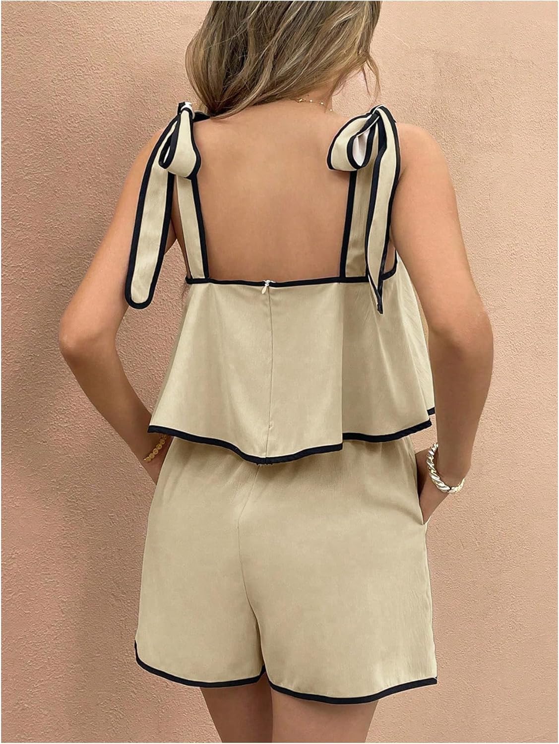 SweatyRocks Women's Summer Outfits 2 Piece Tie Shoulder Top and Shorts Matching Sets - Image 5