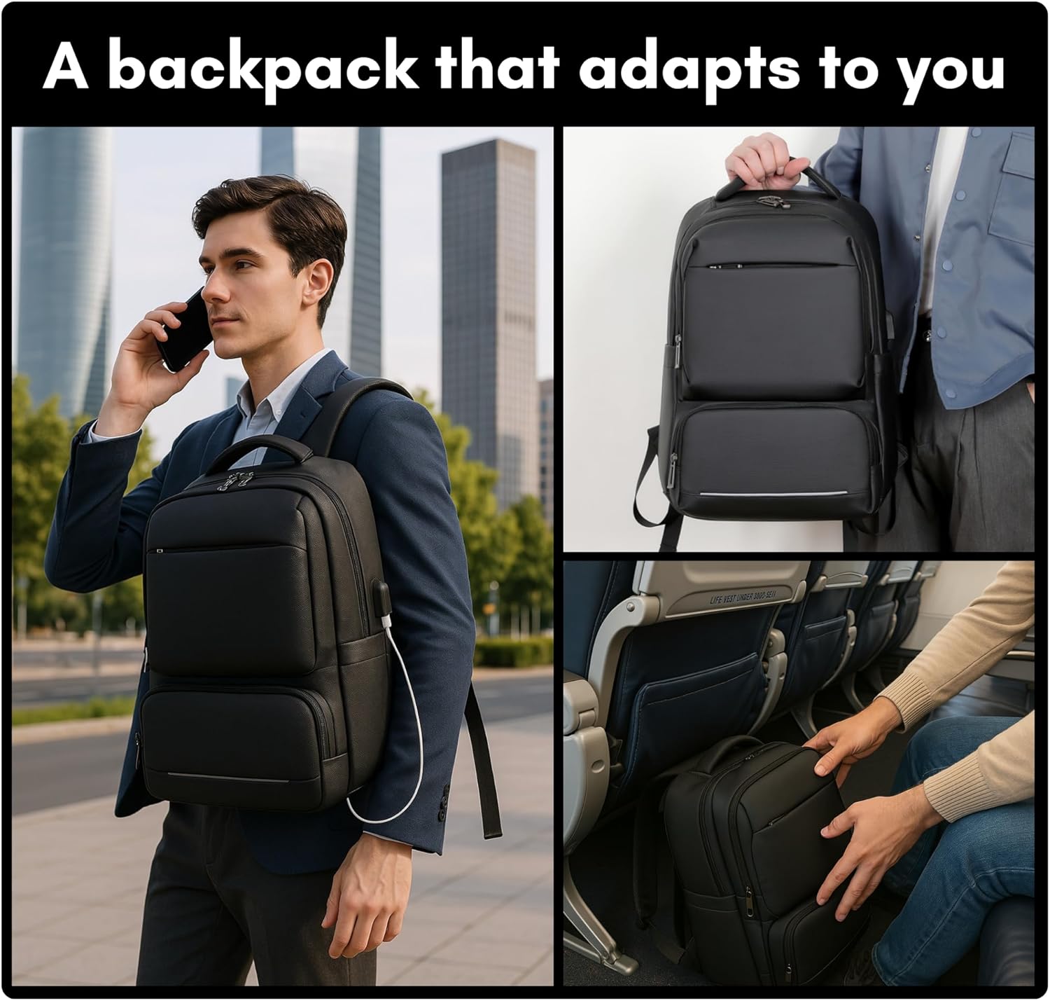 ALTOS OFFICE AND HOME Premium PU Leather Laptop Backpack–Stylish, Waterproof, and Durable Bag for 15.6 Laptops with USB Charging Port, Padded Straps, Multiple Compartments and Luggage Strap for Travel