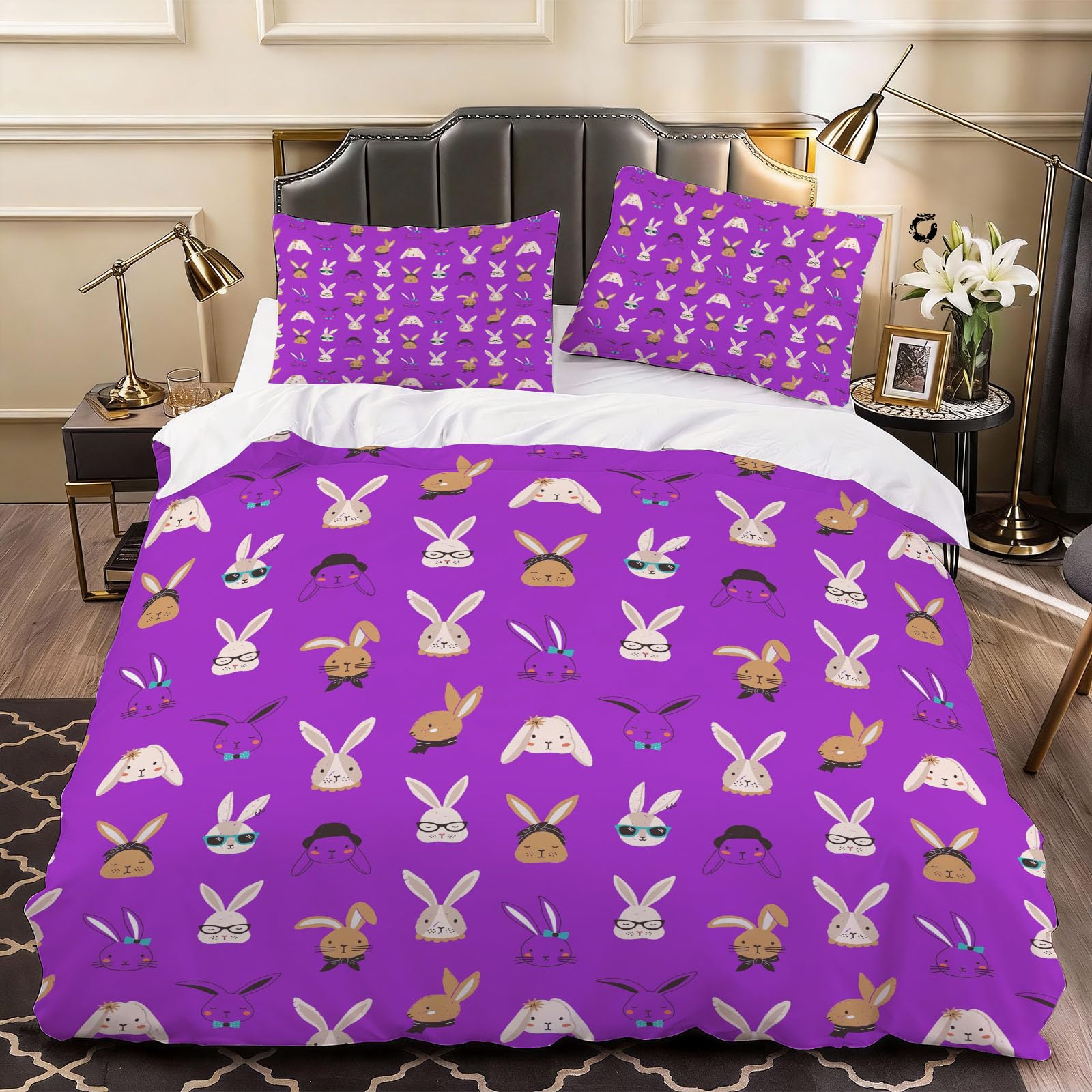 3D Animal Rabbit Duvet Cover Child Bedding Double Bed Set, Soft Microfiber Comforter Cover Printed with Zipper Closure Quilt Coverr 200x200 cm and 2 Pillowcases