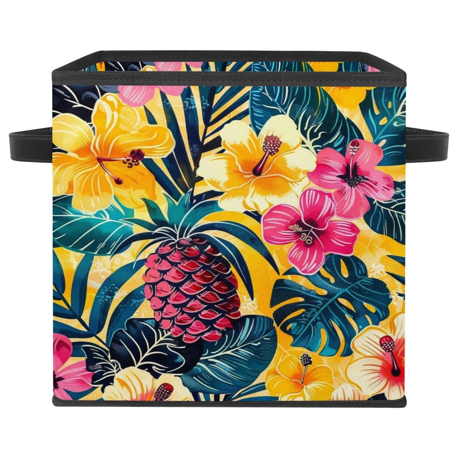 Boîte de rangement fruits tropicaux grand cube pliable en tissu Oxford 27,9 cm