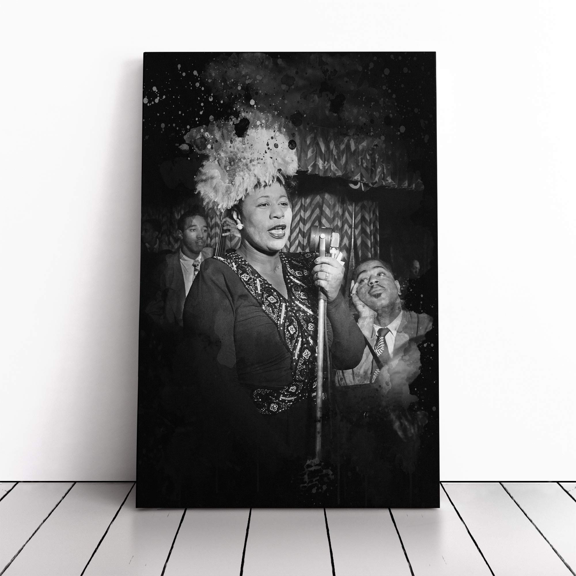 Ella Fitzgerald - Canvas Print Wall Art - Home Decor Stretched & Framed Picture - Coal Black - 24x16 Inch