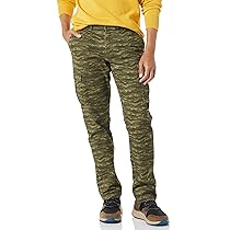 Amazon Essentials Pantaloni cargo elasticizzati dal taglio dritto (disponibili nelle taglie Big & Tall) Uomo, Verde Oliva Motivo Mimetico, 30W ,  30L