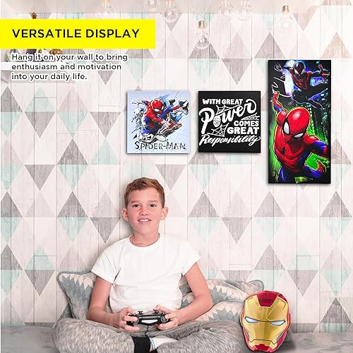Miniatura 4 de POP Creations Juego de arte de pared de Spiderman, juego de póster de Spider-Man de 3 piezas con cita de gran potencia, decoración de pared de
