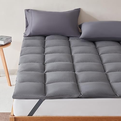 Miniatura 8 de SLEEP ZONE Cubrecolchón refrescante California King, súper esponjoso, de plumón alternativo, con bolsillo profundo de 8 a 21 pulgadas, tamaño