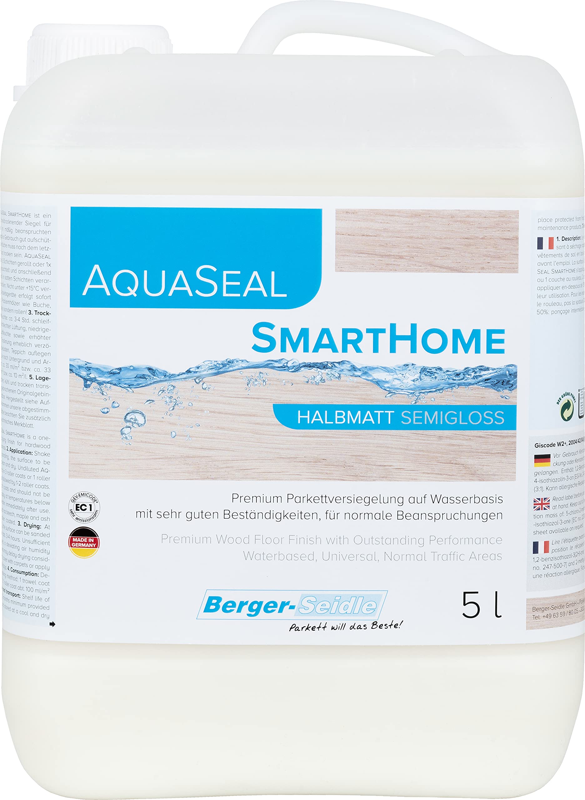 Berger-Seidle Aqua Seal Smarthome, lakier na bazie wody, 5 l, półmatowy parkiet podłogowy