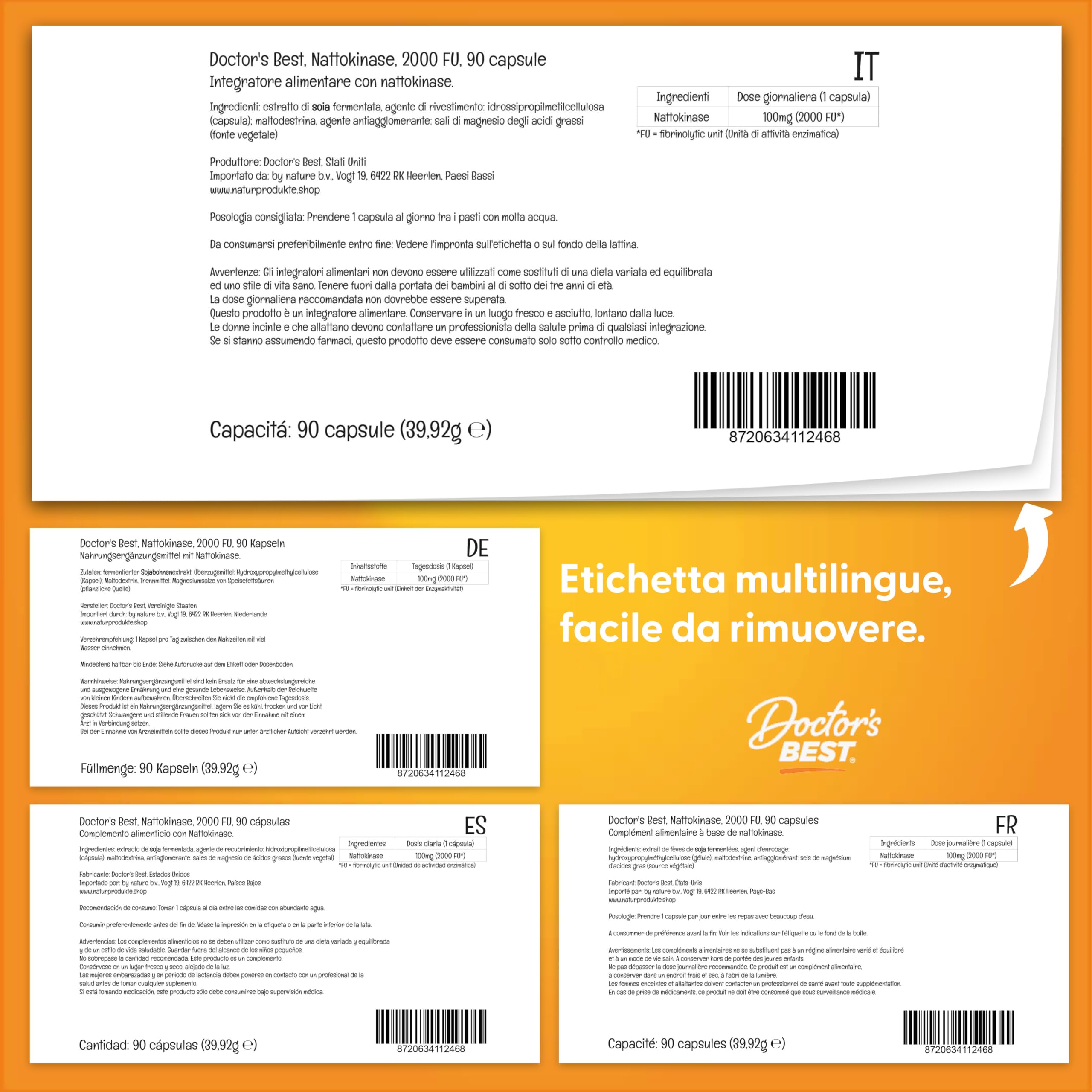 Doctor's Best Nattokinase, 2000 FU, integratore enzimatico, 90 capsule vegane, supporta la salute del cuore e la circolazione sanguigna