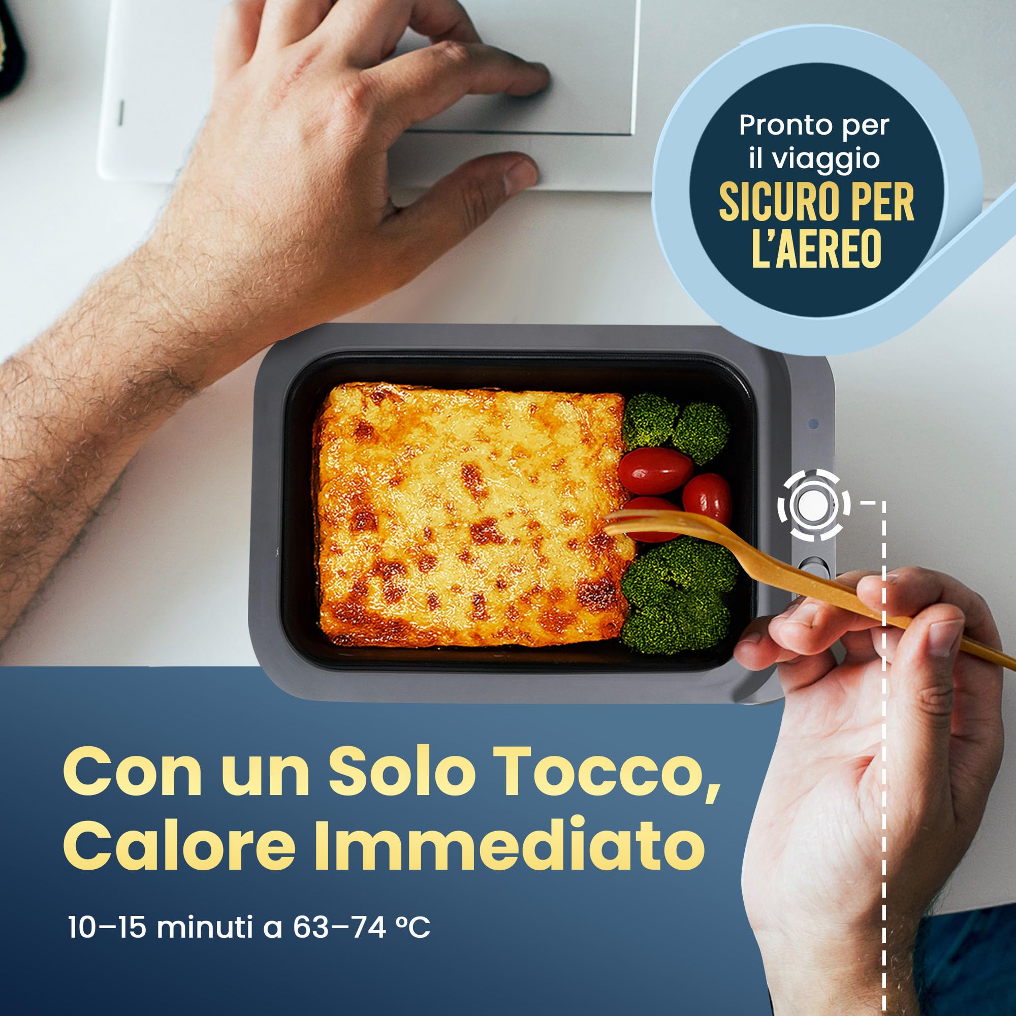 Hot Bento PLUS – Scaldavivande Elettrico Portatile con Batteria Rimovibile e Ricaricabile USB-C, Scalda Cibo in 10 Minuti, Lunch Box Termico per Ufficio, Viaggio e Lavoro, 994 ml - Blu Oceano
