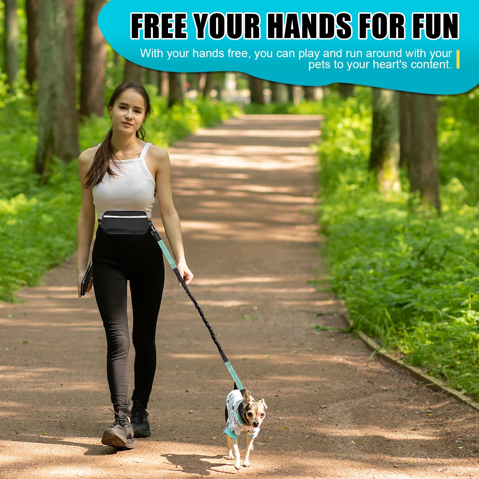 Correa de perro manos libres con cinturón de cintura, elástico retráctil reflectante con asas dobles acolchadas, correa ajustable para perro para correr, caminar, senderismo, trotar en