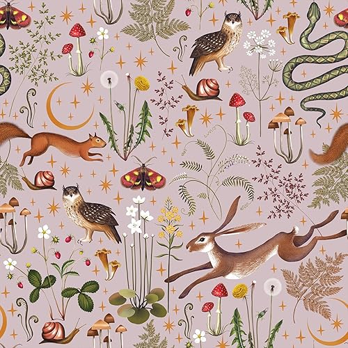 VEELIKE Pink Fairytale Forest Wallpaper Peel and Stick Moon Stars Mushroom Wallpaper Pink Contact Paper for Walls Nursery Bedroom 17.7''x118'' Removable Prepasted Woodland Vinyl Wallpaper for Bathroom