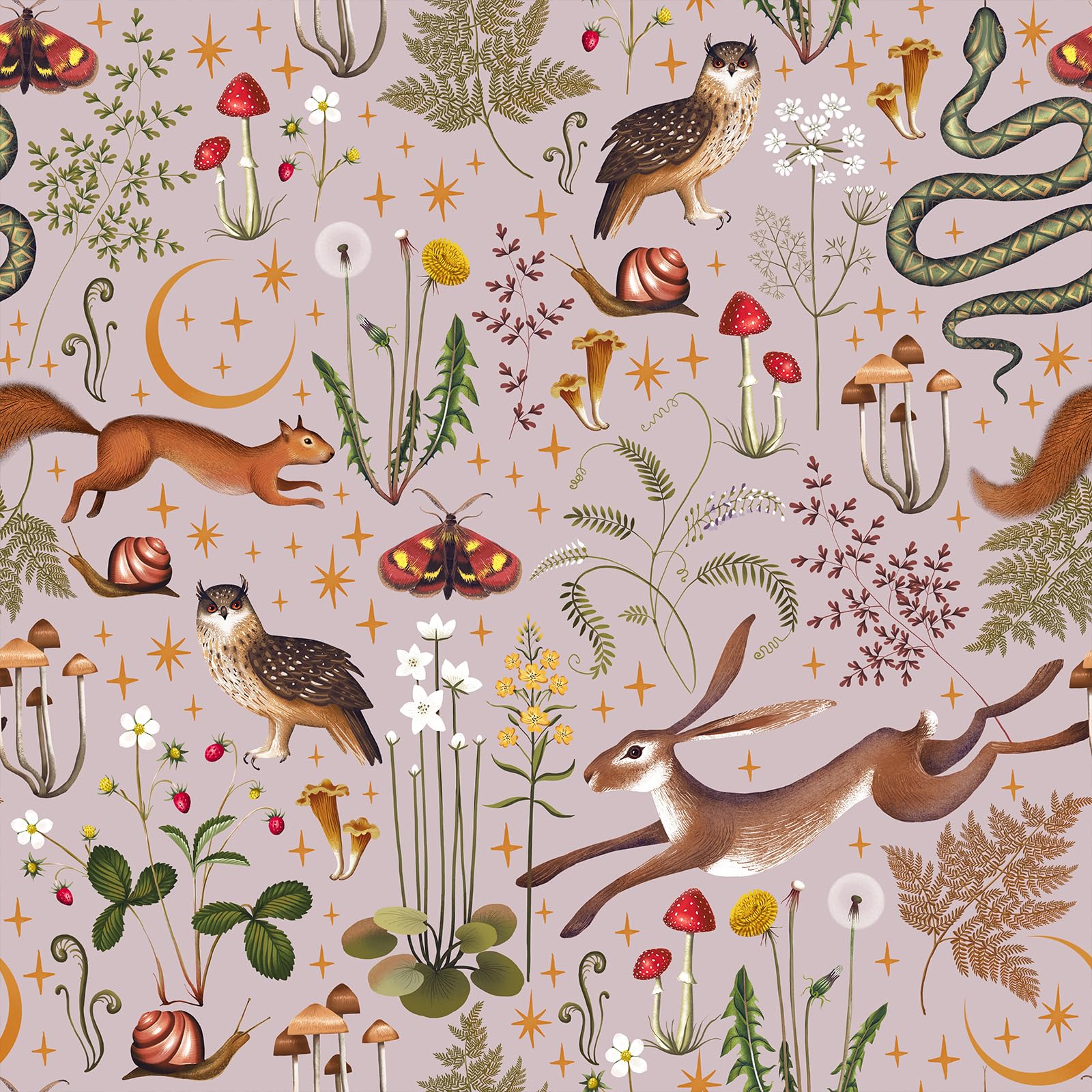 VEELIKE Tapete Tropische Dschungel Klebefolie Blumen Rosa Wald Tapete Blumen Mustertapete Fototapete Schlafzimmer Möbelfolie Muster Pilz Vögel Kaninchen Tapeten Schlangen Wohnzimmer 44.5cm×300cm