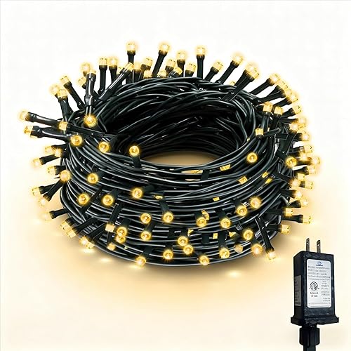 Tira de luces de Navidad con 100 luces LED de 41 pies, cable verde, cadena de luces parpadeantes, enchufable, 12 modos para árbol de Navidad,