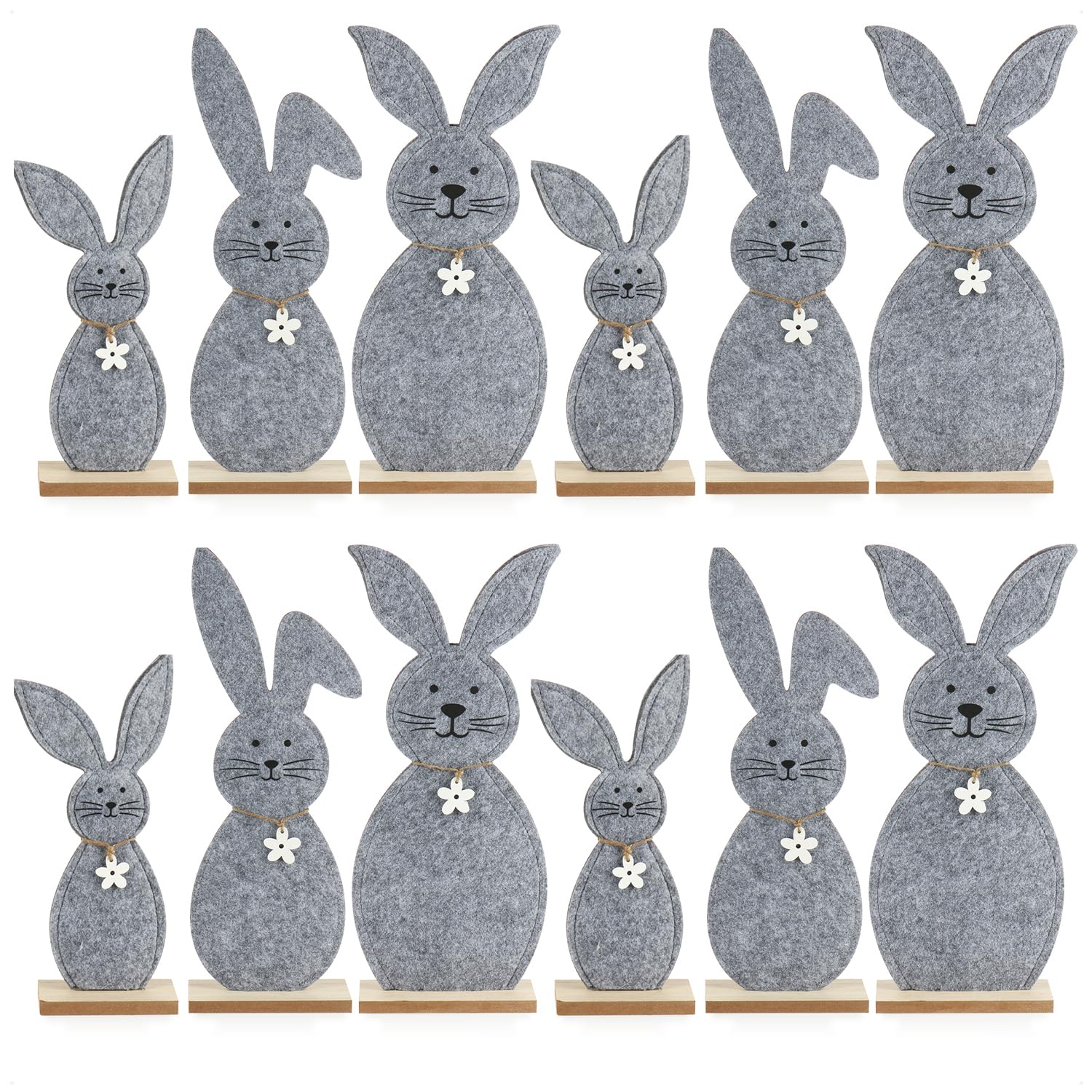 com-four® 12x Deko Aufsteller für Ostern, Niedliche Filz-Osterhasen