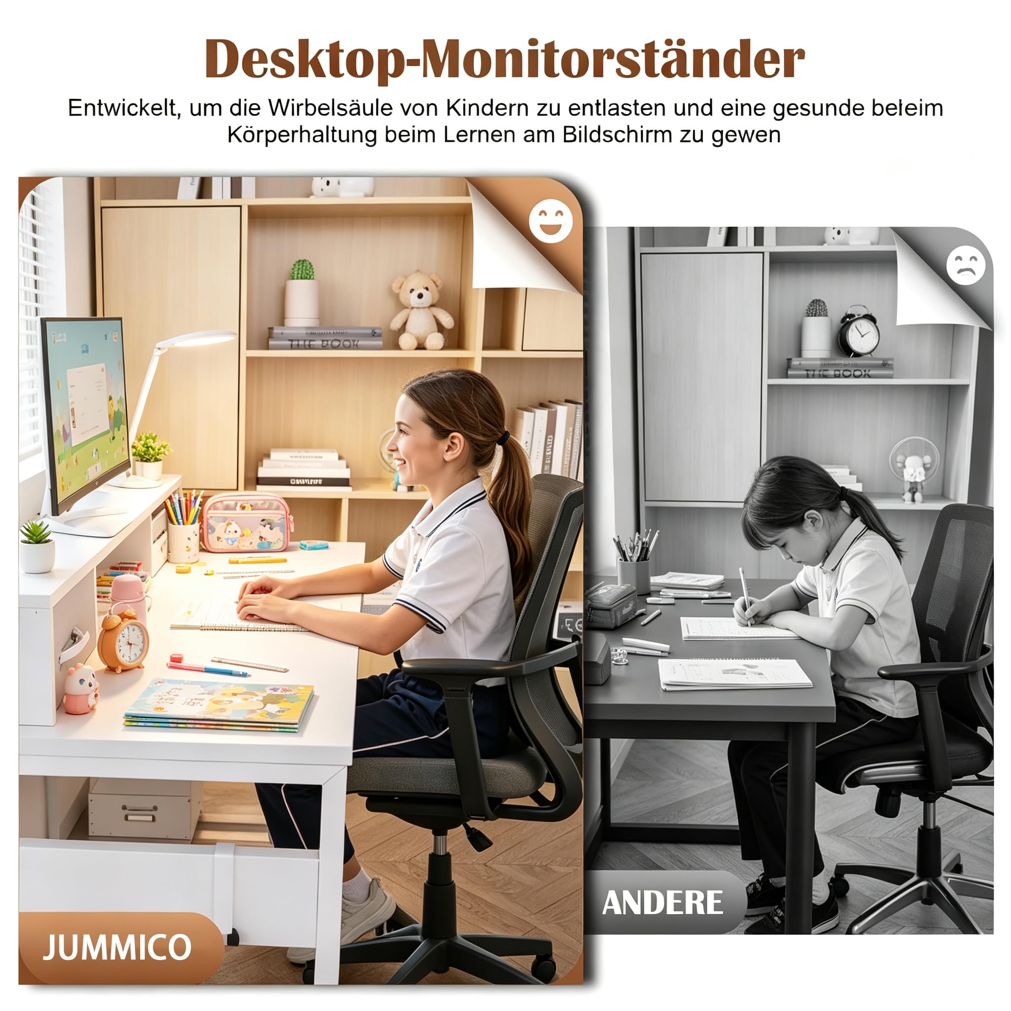 JUMMICO Scrivania da 120 x 50 cm, piccola scrivania con 3 cassetti e organizer da appendere, scrivania per bambini per casa, studio e giochi, bianca