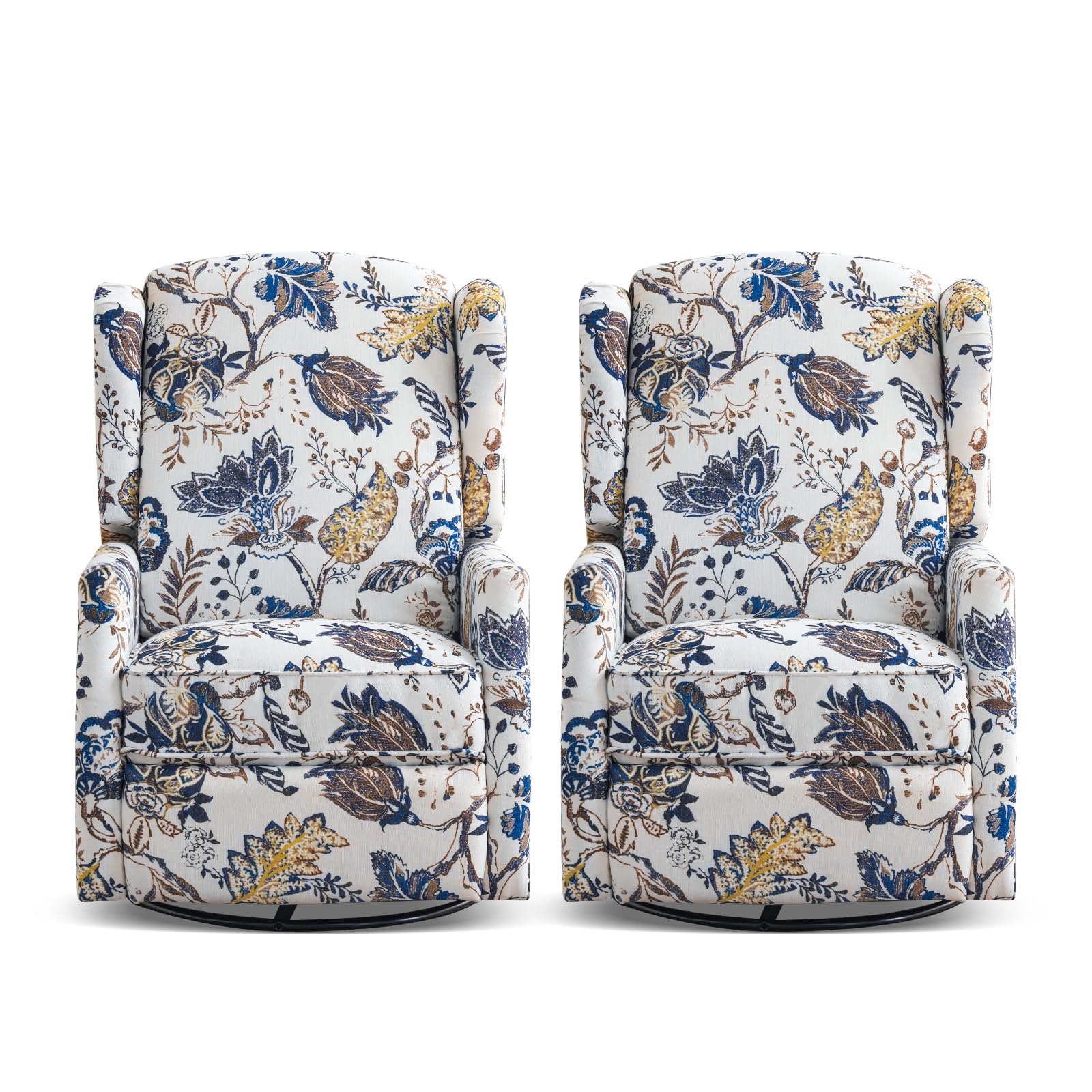 Consofa Swivel Rocker Recliner Chair, Manual Swivel Rocker Recliner Chair, Wingback Swivel Recliner Chair, 360 Degree Swivel Single Sofa Seat with Padded for Living Room (2, Blue)