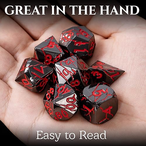 Miniatura 3 de Dados de metal DND  Abismo oscuro con grietas rojas  Juego poliédrico para RPG D&D con grietas  Dados de mazmorras y dragones bellamente detallados