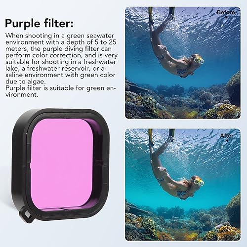 Miniatura 2 de Filtros de buceo de cámara submarina para Gopro para 10 11 Negro, filtros de buceo con carcasa impermeable y cordón para varias condiciones de video