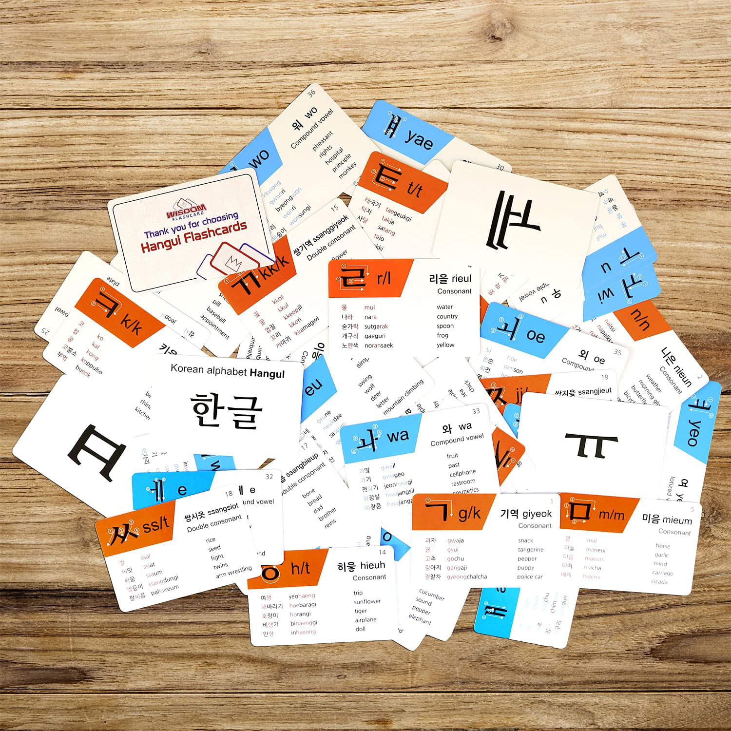 Wisdom Flashcard Learn Korean Alphabet Flash Cards 41 Pcs Set Hangul