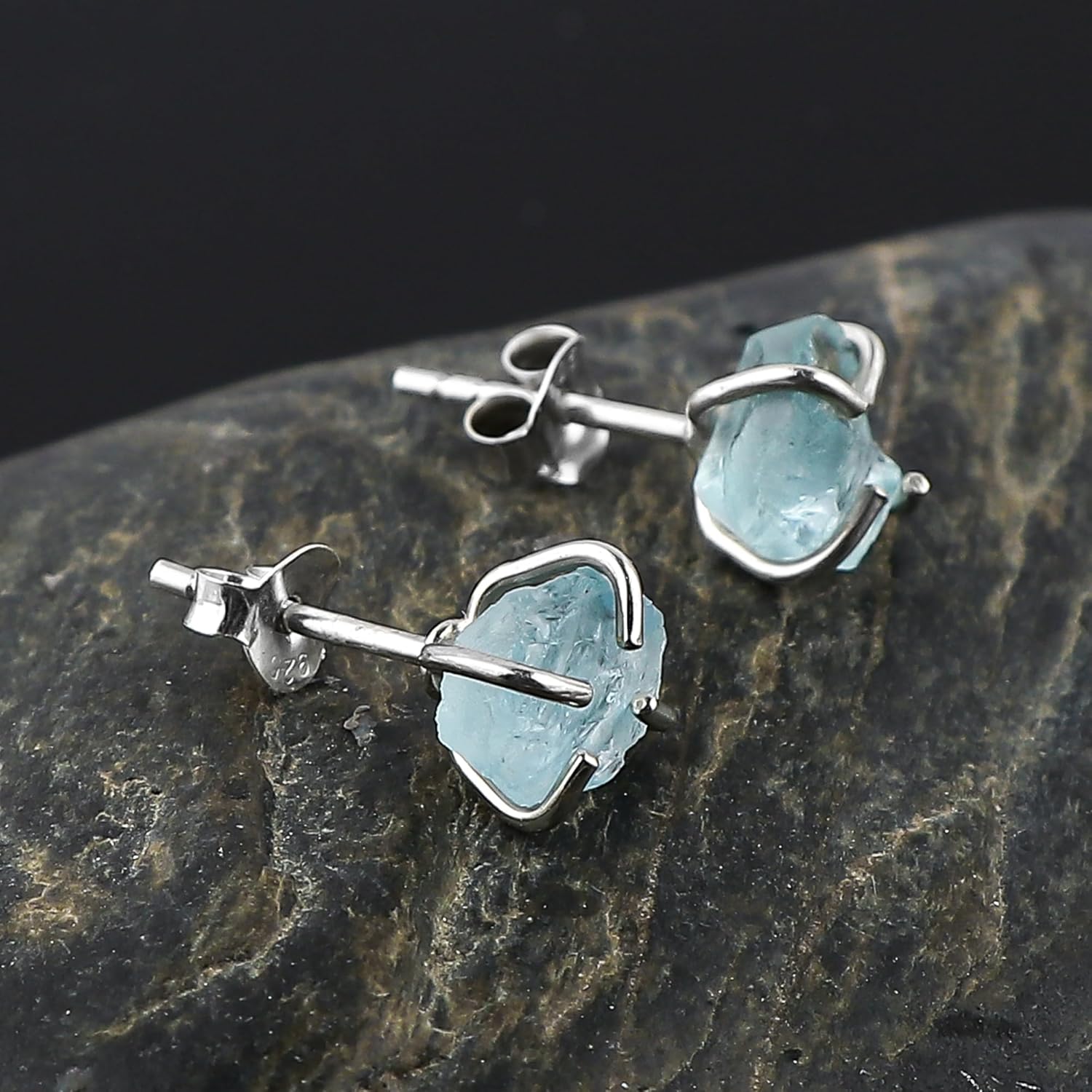 CRYSTALIS Raw Aquamarine Stud Earring Set Jewelry for Women, Natural Rough Gemstone, Chakra Healing Crystal, Wardrobe Jewelry Essiantial, 925 Sterling Silver - Image 5