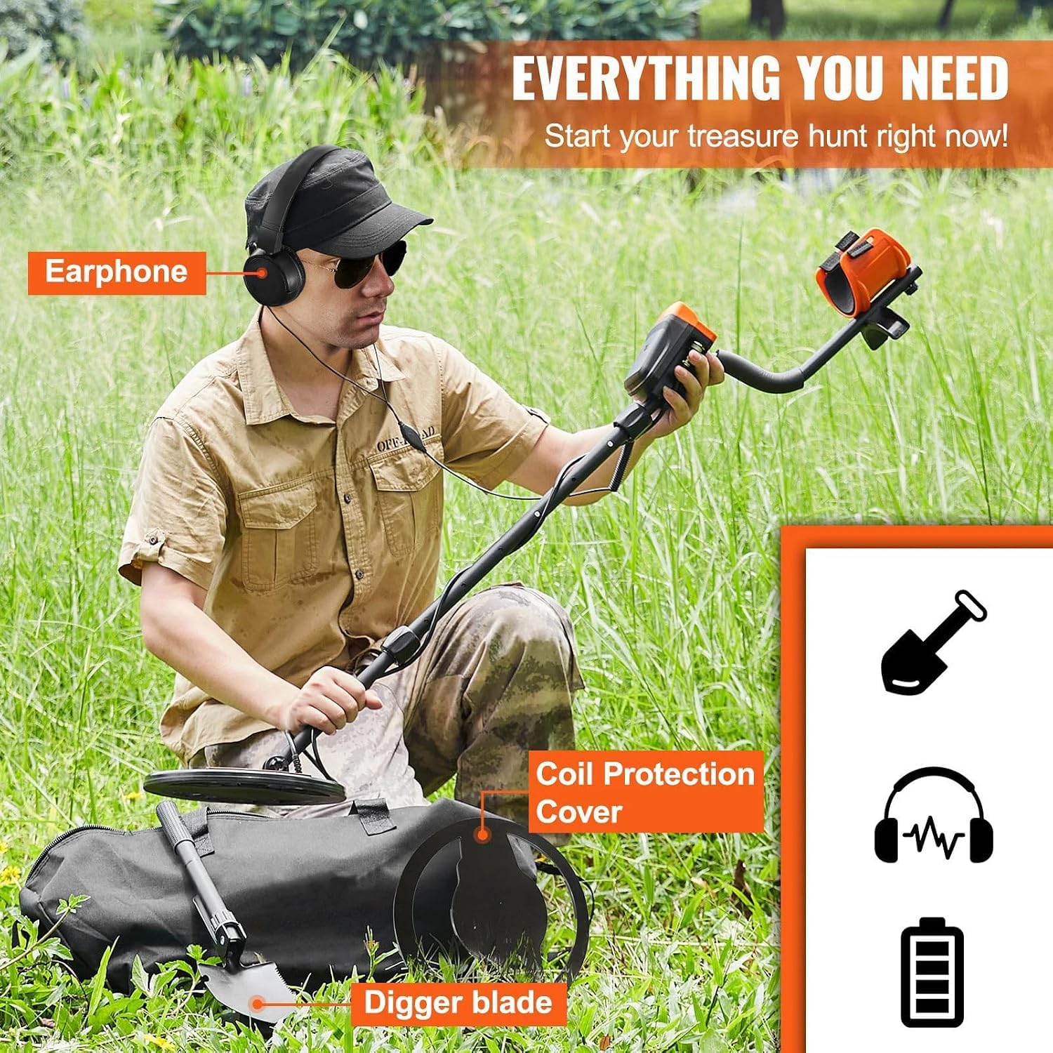 Detector de Metales Profesional Mango de 99-127 cm Detector Recargable Bobina de Búsqueda 30 cm Pantalla LCD IP68 Impermeable 7 Modos DSP Chip Auriculares Bluetooth para Búsqueda de Monedas Oro