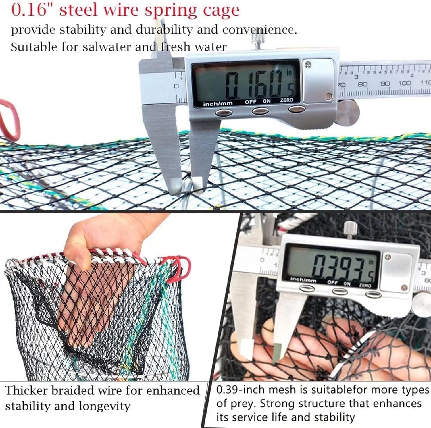Fishing Accessories- Fishing Crab Trap 1Pcs Portable Crawfish Bait Cage Foldable Shrimp Cast Net 23.6x11.8in,Fishing Landing Net,Easy Catch & Release