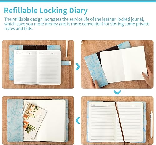 Vista 57 de CAGIE Diario con candado para niñas, A5 con contraseña rellenable, con forro, diario bloqueado, lindo regalo de Navidad y cumpleaños para niñas