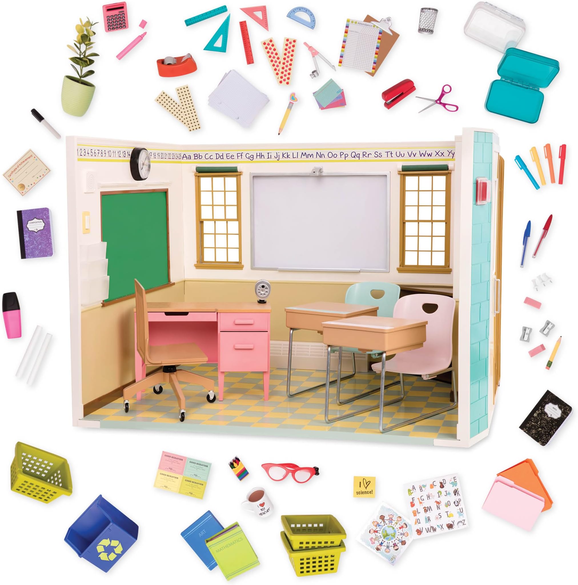 Our Generation - Awesome Academy - Classroom Playset - School Supplies - 18-Inch Doll Accessories - Pretend Play - Toy for Kids 3 Years +
