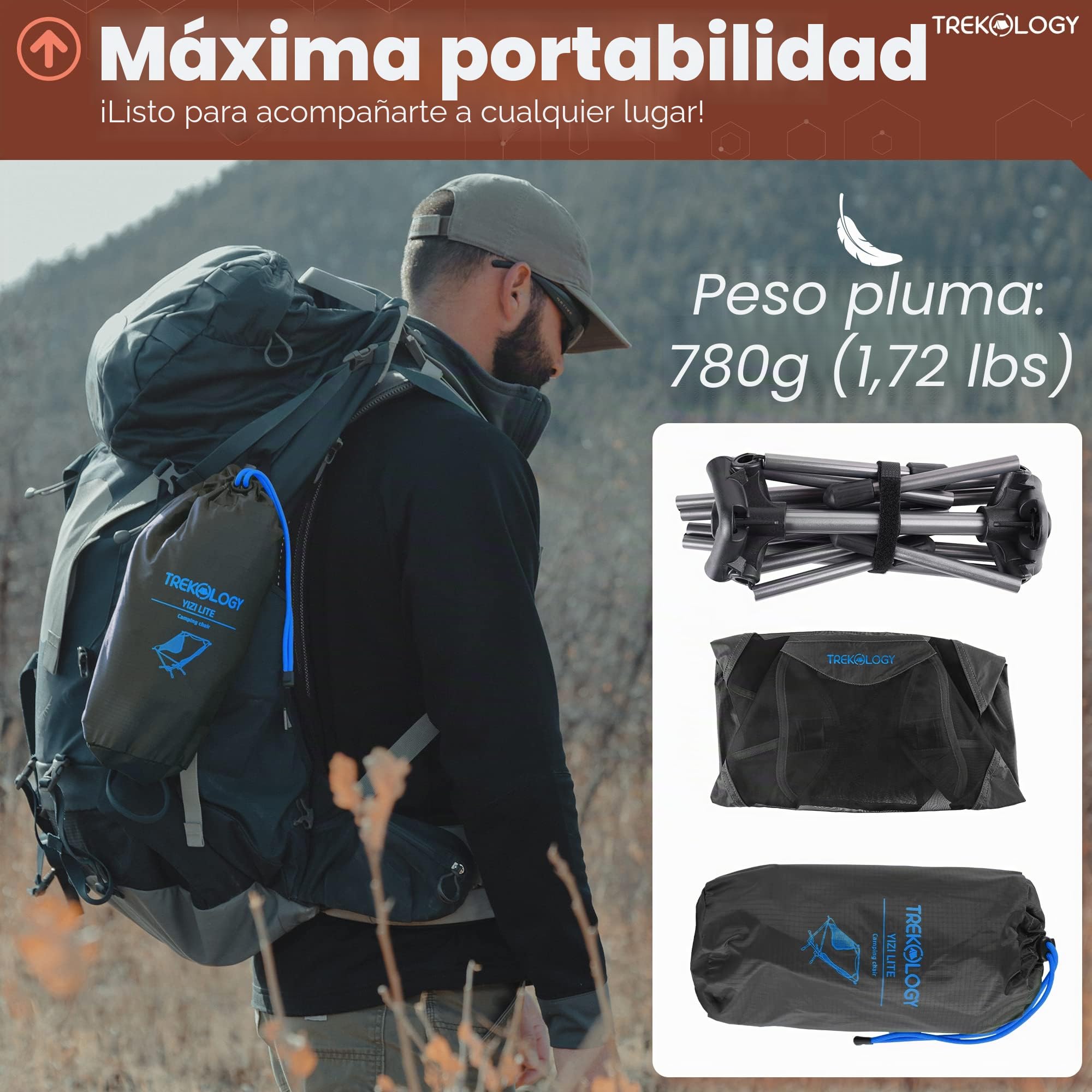 TREKOLOGY YIZI Lite - Silla de playa ultraligera, silla de camping ligera para mochileros, senderismo y viajes