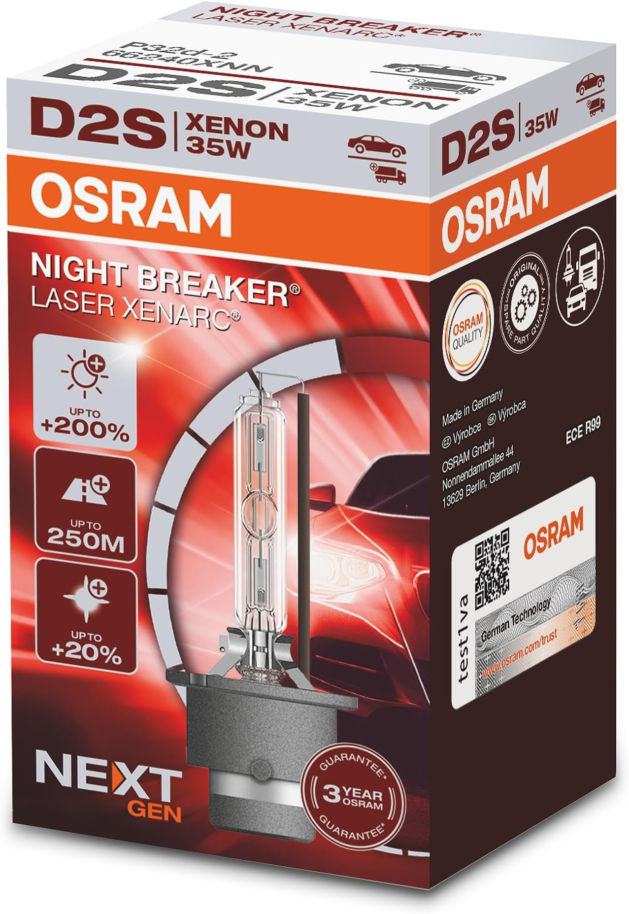 XENARC NIGHT BREAKER LASER D2S, Next Generation, 200% more brightness, HID xenon bulb, 66240XNN, folding box (1 lamp)